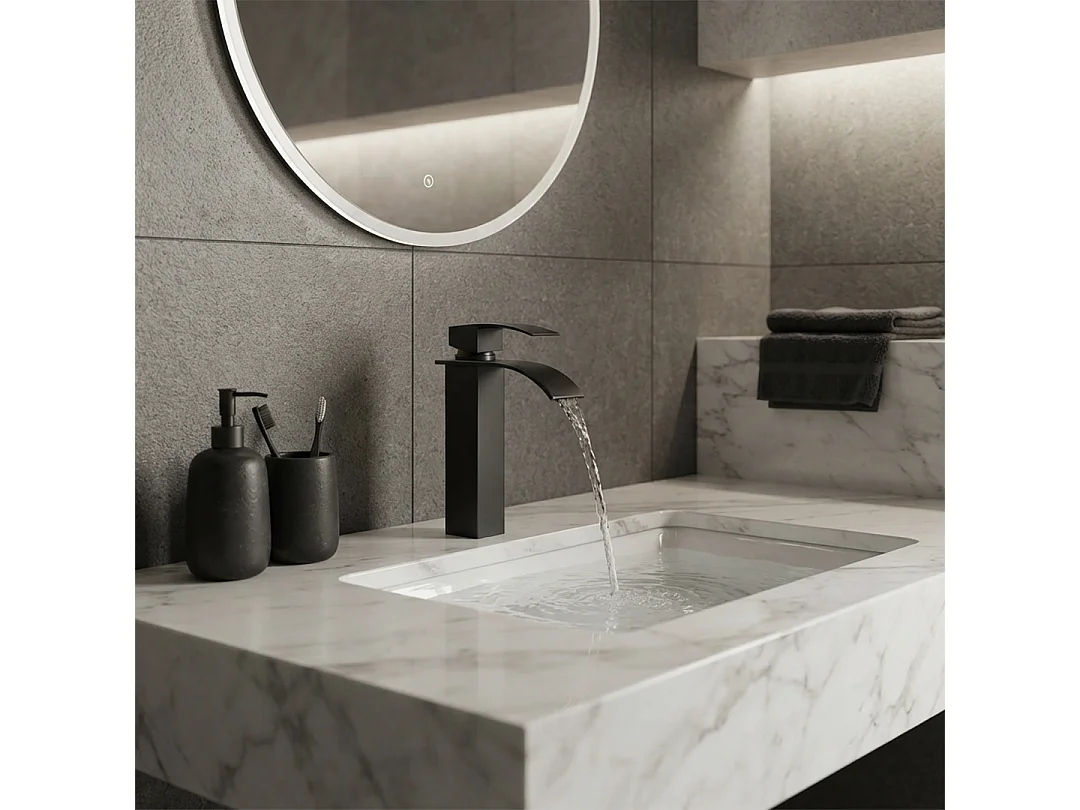 Robinet De Lavabo Haute Cascade Noir Mat | Nardis