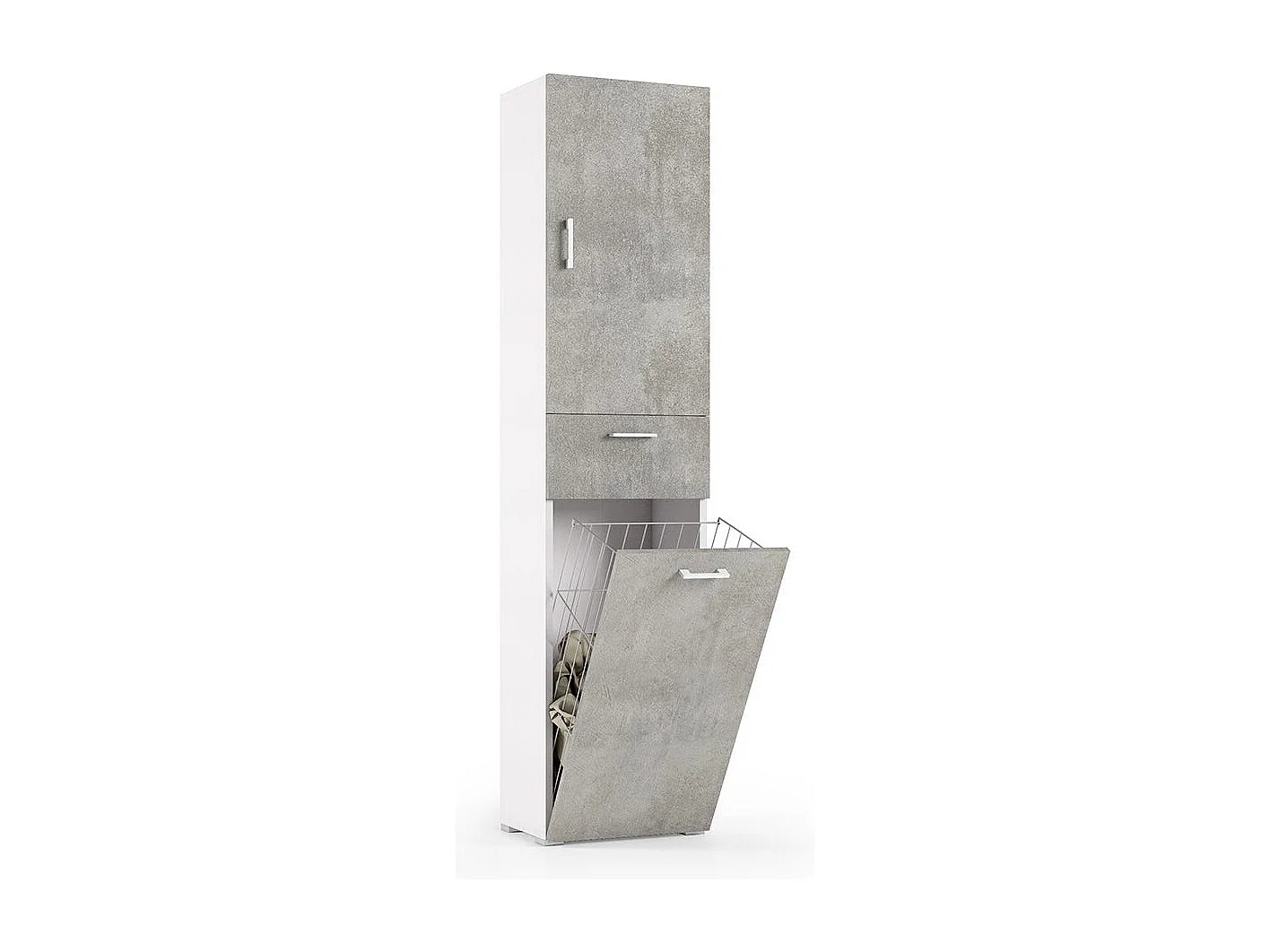 Colonne Avec Panier À Linge Blanc Avec Portes En Béton