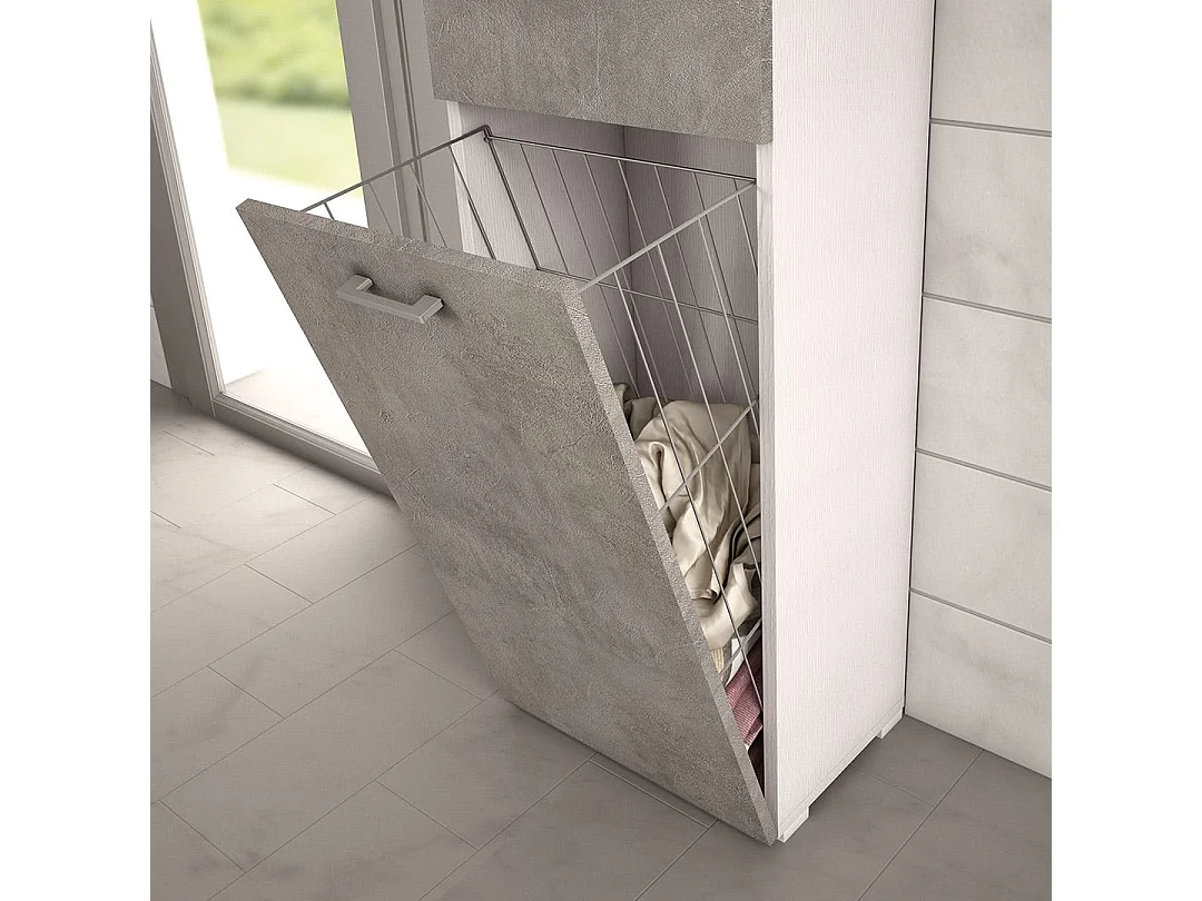 Colonne Avec Panier À Linge Blanc Avec Portes En Béton
