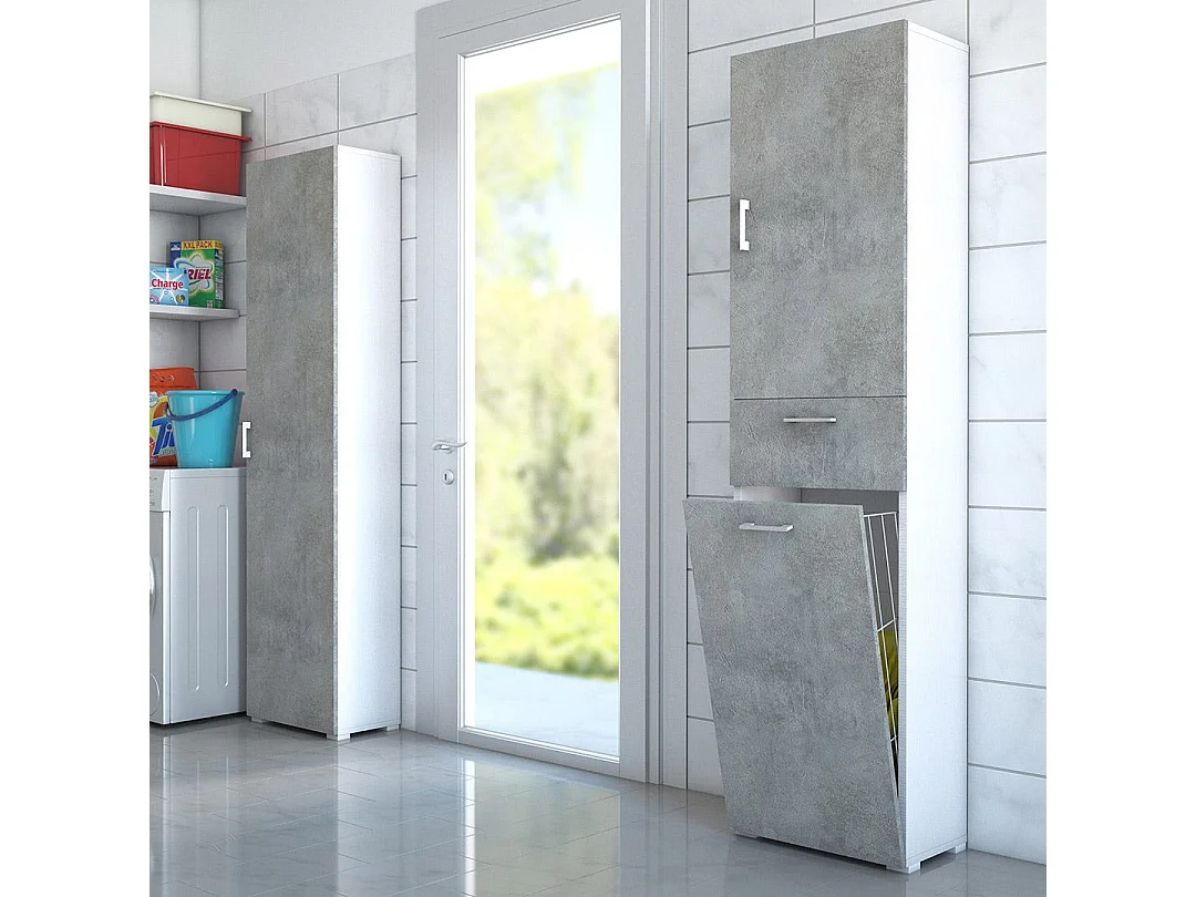 Colonne Avec Panier À Linge Blanc Avec Portes En Béton