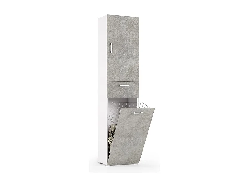 Colonne Avec Panier À Linge Blanc Avec Portes En Béton