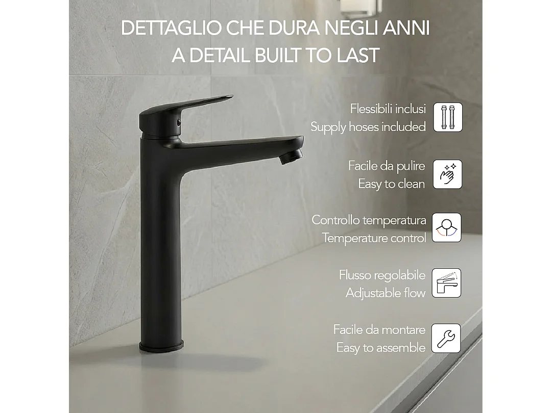 Mitigeur Haut Pour Lavabo Noir Mat | Bormio