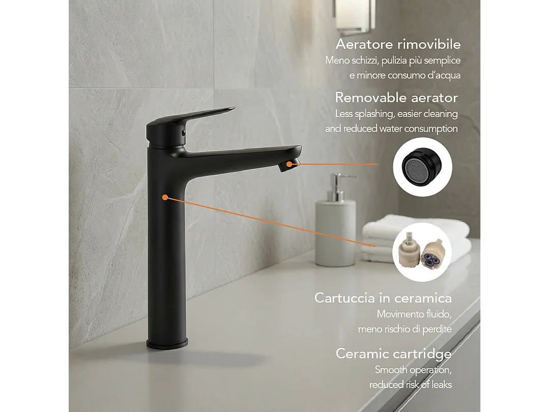 Mitigeur Haut Pour Lavabo Noir Mat | Bormio