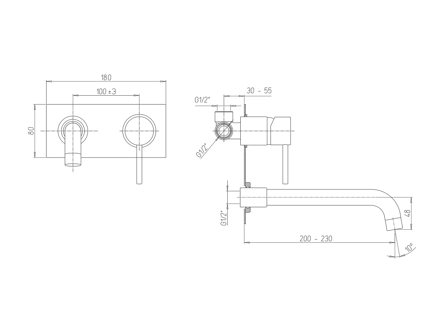 Robinet Avec Plaque Murale Et Bec Chromé Externe