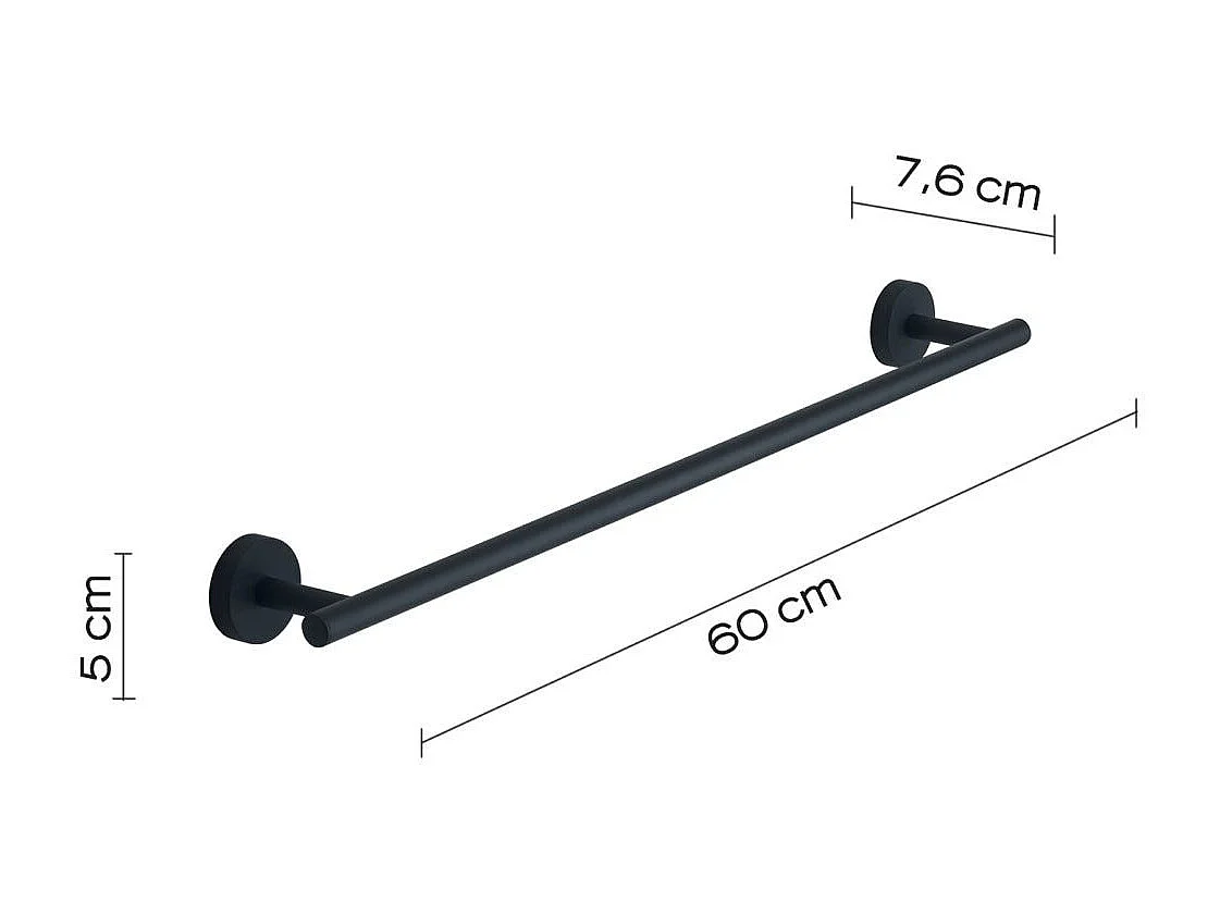 Porte-Serviettes 60 Cm Noir Mat Acier Inoxydable Fixation Murale  | Violetta