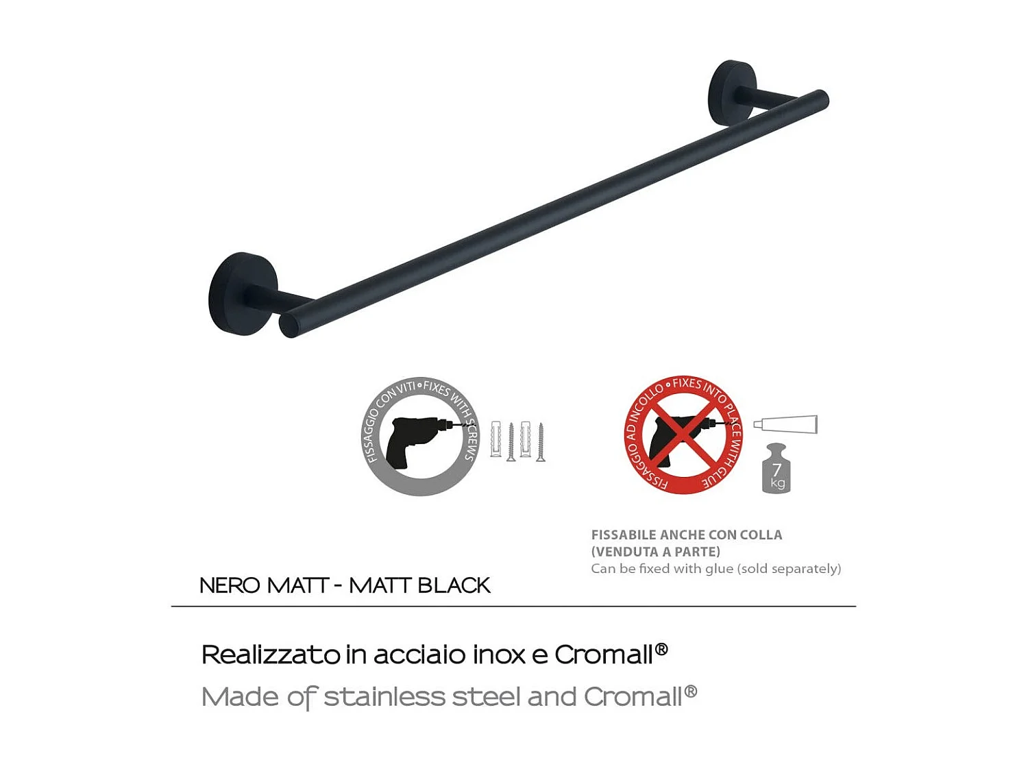 Porte-Serviettes 60 Cm Noir Mat Acier Inoxydable Fixation Murale  | Violetta