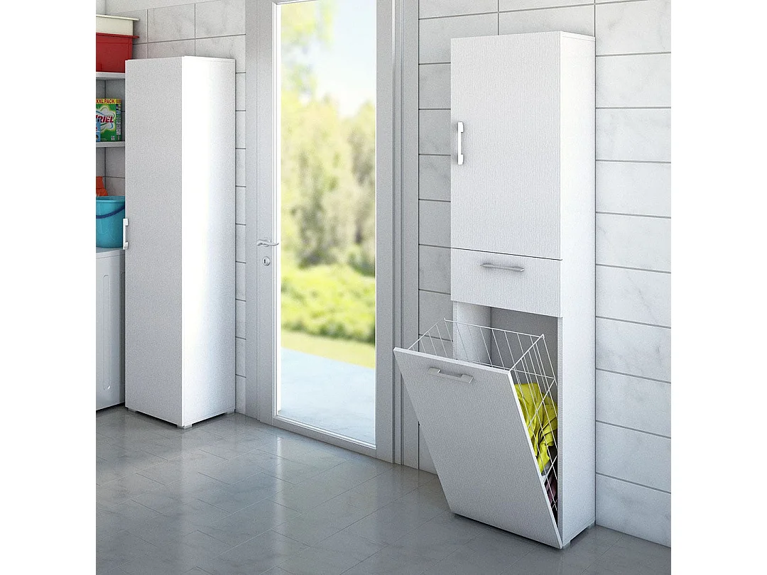 Colonne Utilitaire Blanche Peu Encombrante Avec Panier À Linge
