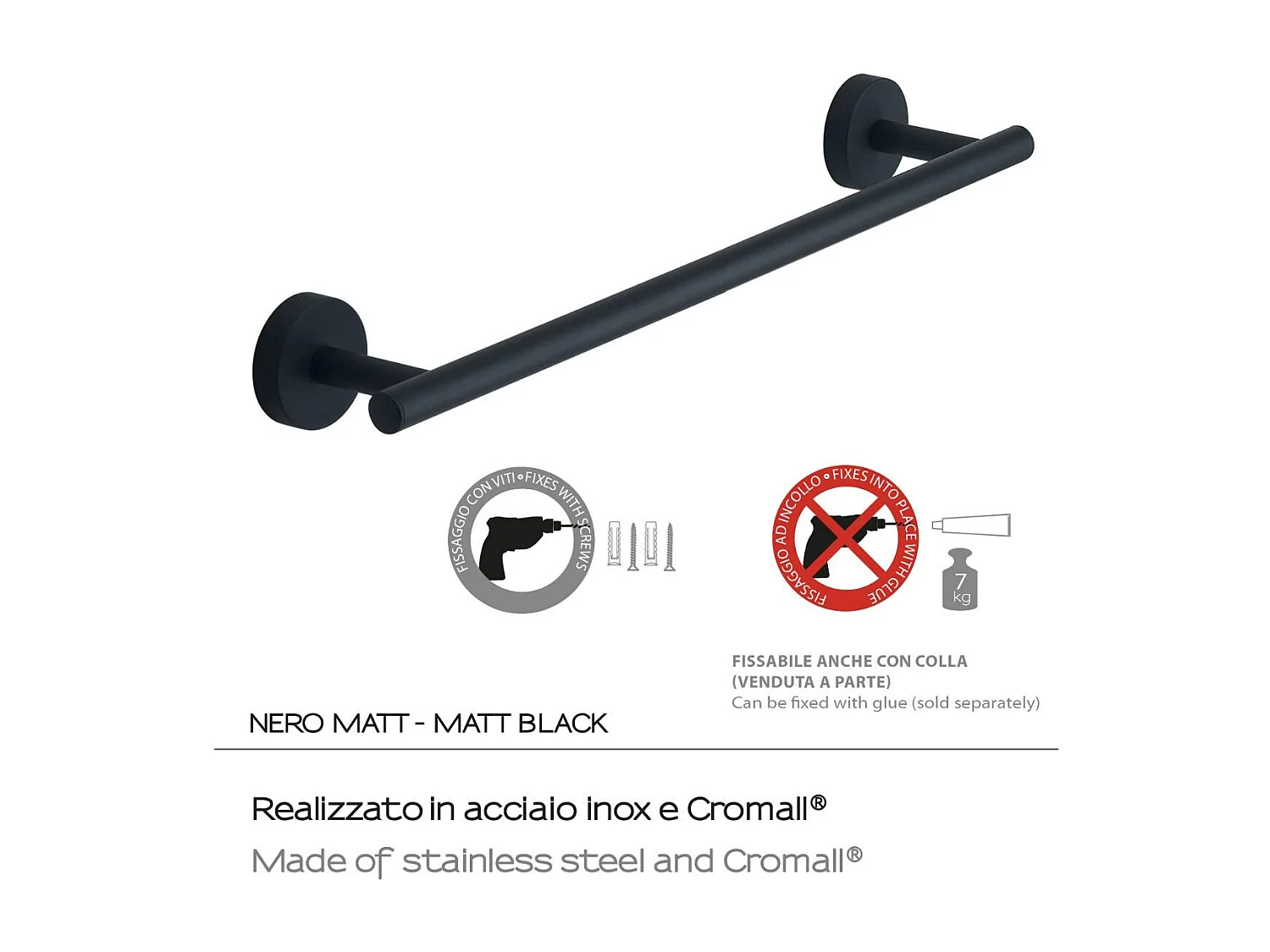 Porte-Serviettes Mural De 35 Cm En Acier Inoxydable Noir Mat  | Violetta