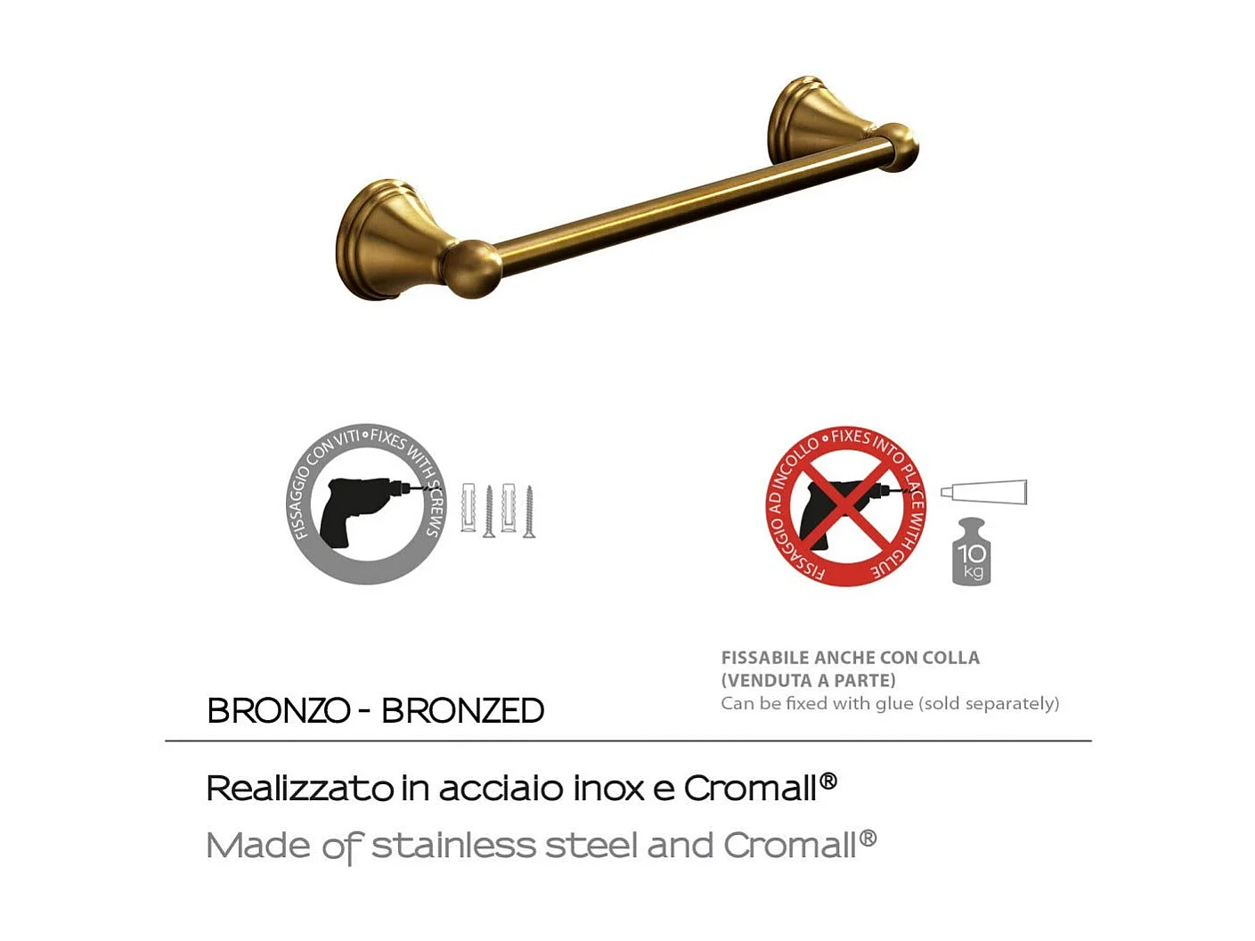 Porte-Serviettes Mural De 35 Cm En Acier Bronzé  | Rosa