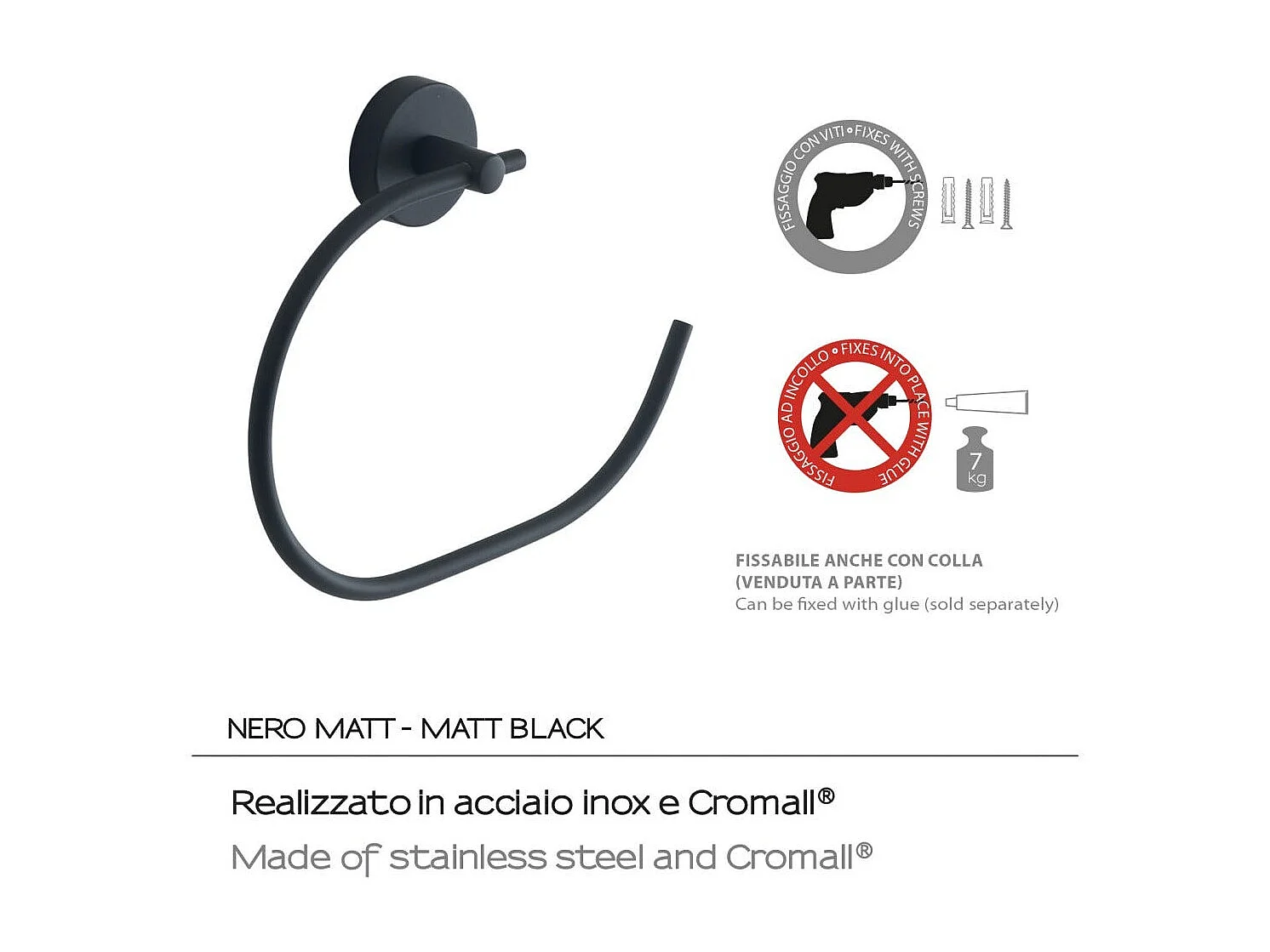 Porte-Serviettes En Acier Inoxydable Noir Mat  | Violetta