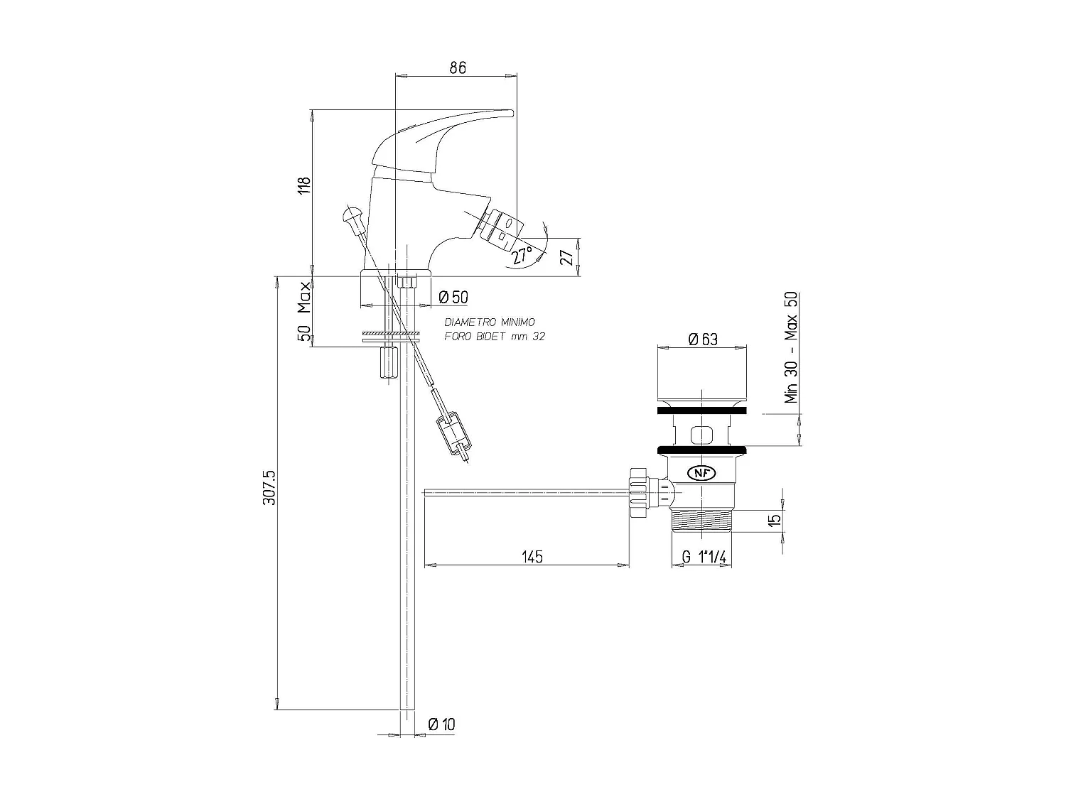 Robinet Mitigeur Pour Bidet Monommande Chromé | Enter