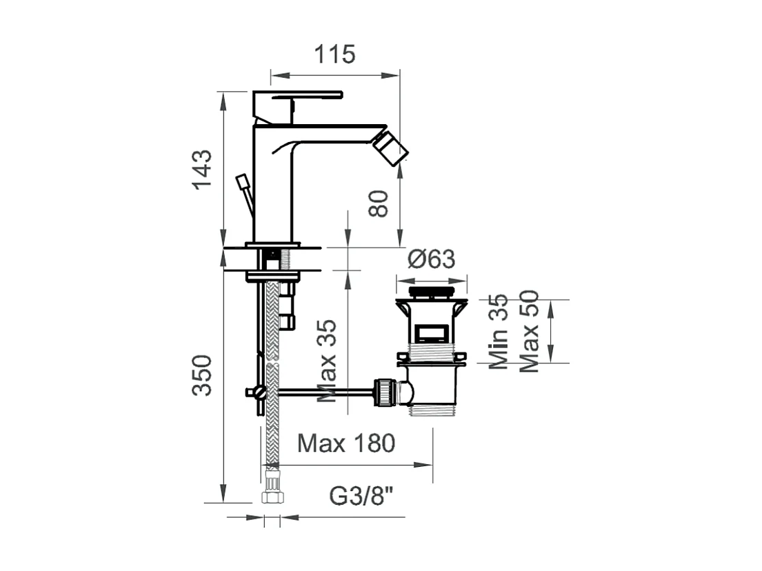 Robinet De Bidet Chromé Avec Vidage À Clapet | Amalfi