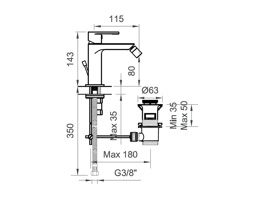 Robinet De Bidet Chromé Avec Vidage À Clapet | Amalfi