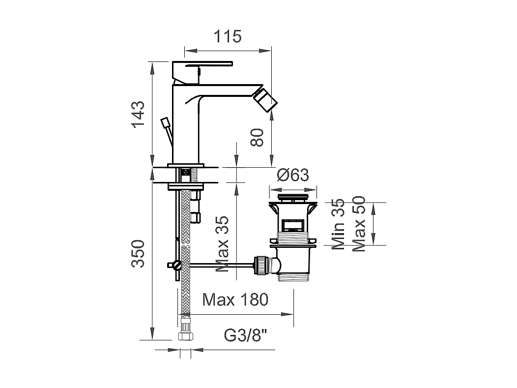 Mélangeur Bidet Noir Avec Aérateur Pivotant  | Amalfi