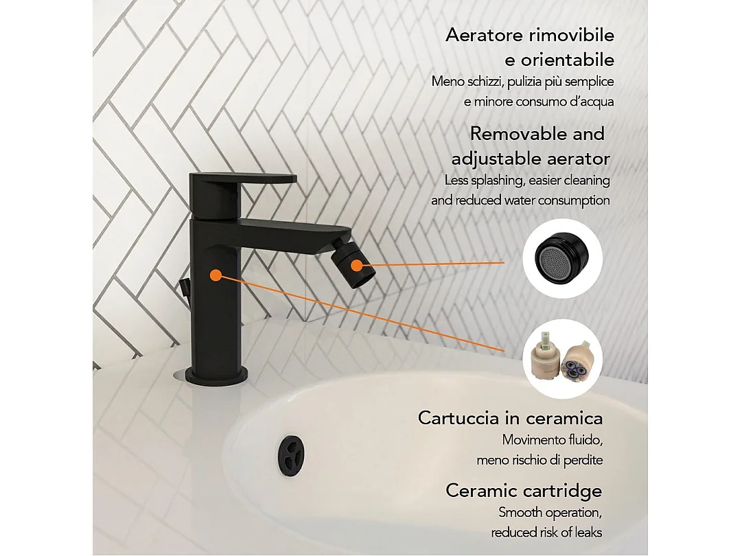 Mélangeur Bidet Noir Avec Aérateur Pivotant  | Amalfi