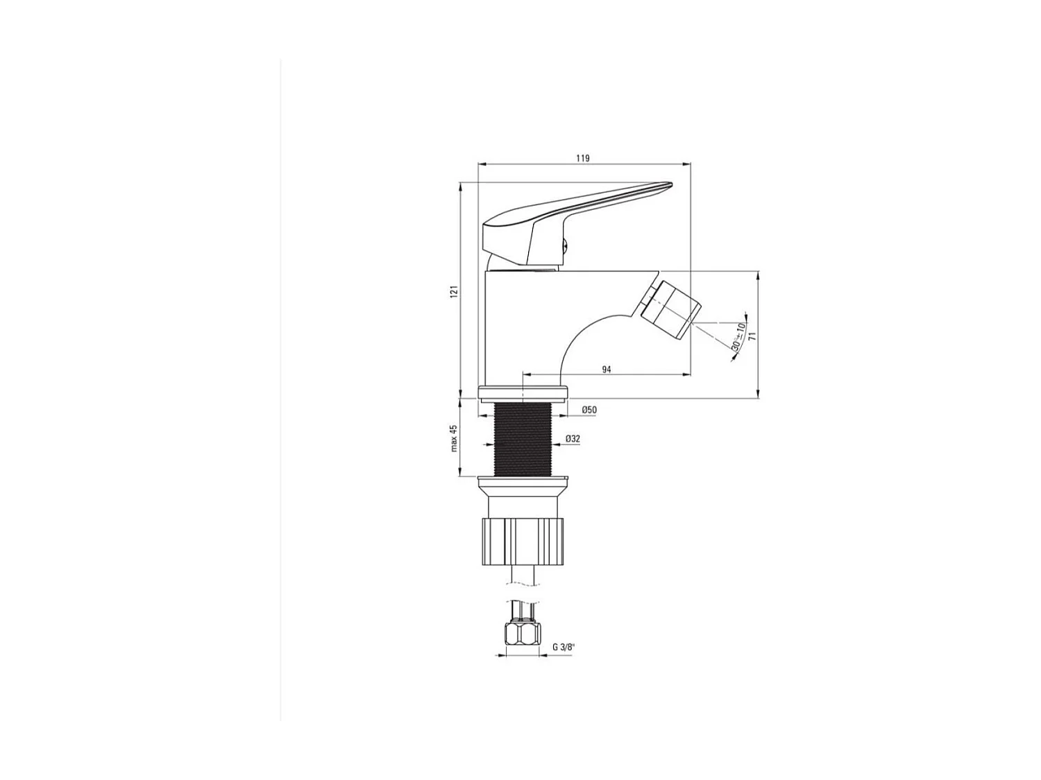 Mitigeur Monocommande Bidet Noir Mat | Bormio