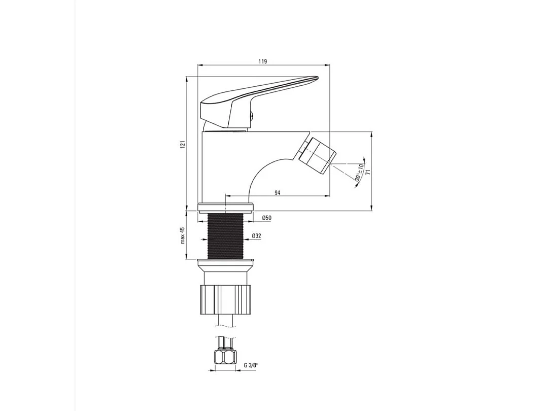Mitigeur Monocommande Bidet Noir Mat | Bormio