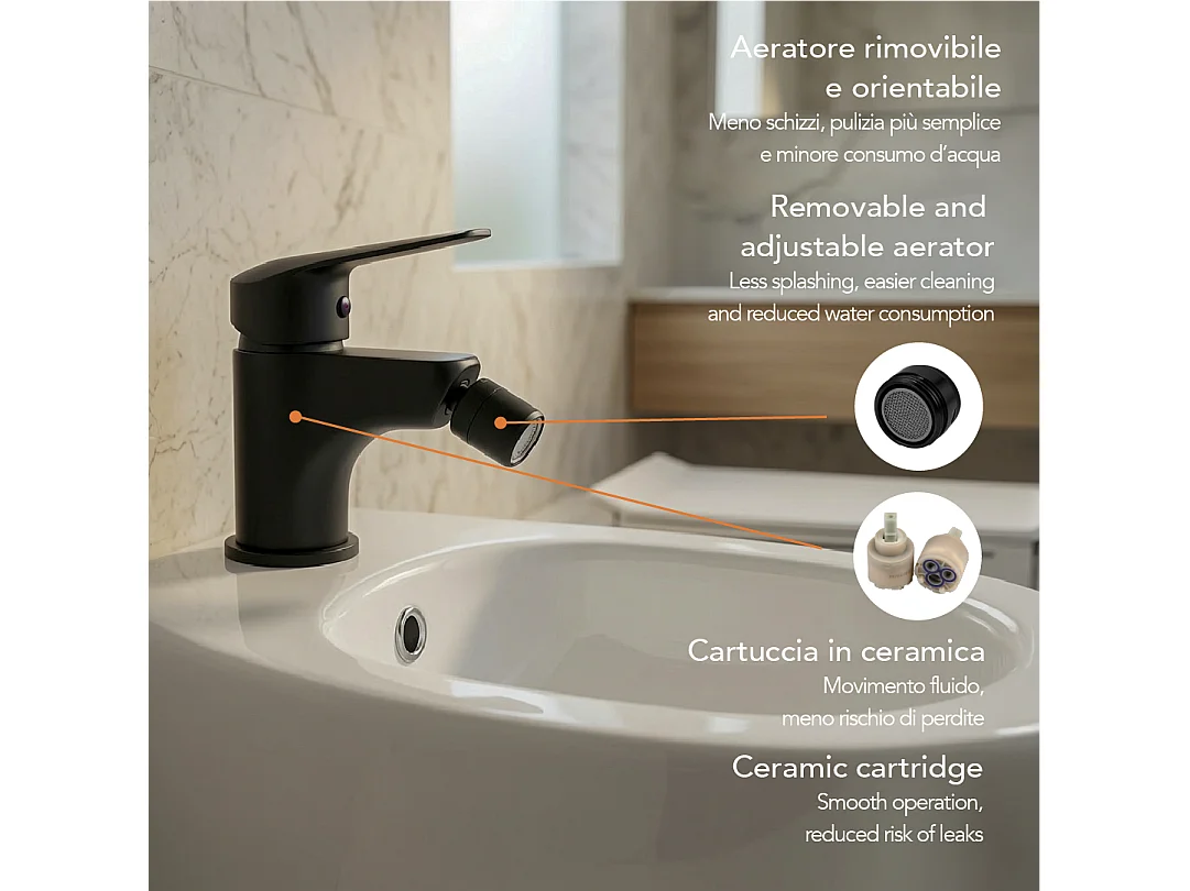 Mitigeur Monocommande Bidet Noir Mat | Bormio