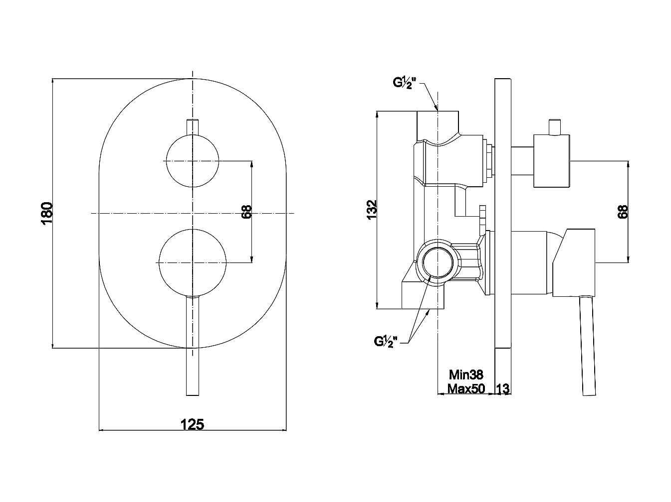 Mitigeur Pour Douche À Encastrer Avec Déviateur Noir Mat | Fassa