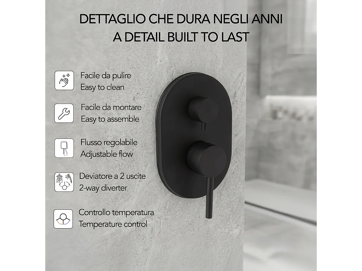Mitigeur Pour Douche À Encastrer Avec Déviateur Noir Mat | Fassa