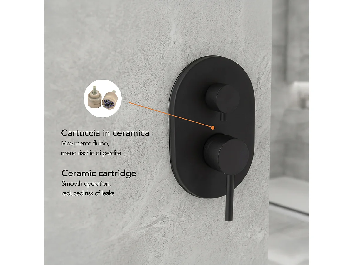 Mitigeur Pour Douche À Encastrer Avec Déviateur Noir Mat | Fassa