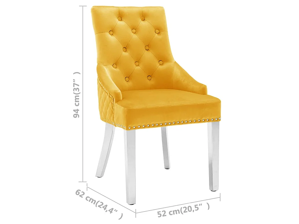 Chaises à manger lot de 2 jaune velours