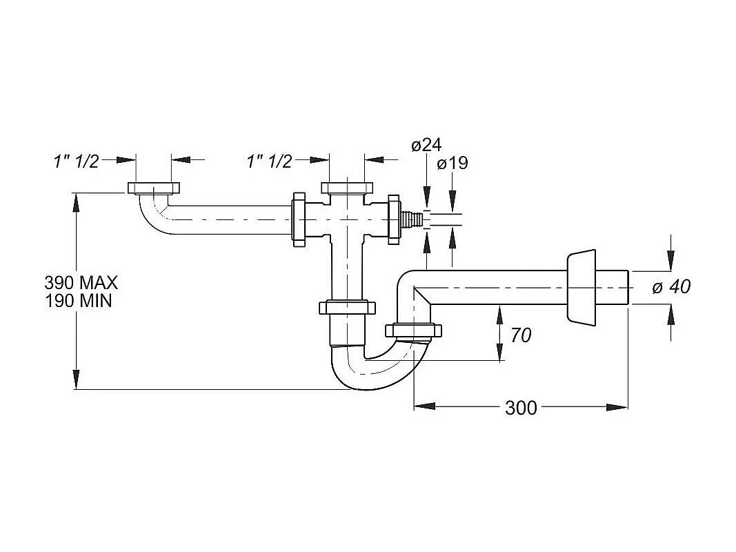 Siphon D'évier Double Entrée Avec Vidange Latérale De L'appareil | Space Cross 2