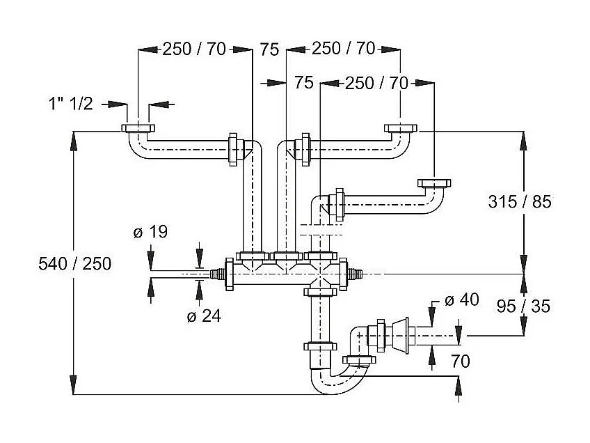 Siphon D'évier De Cuisine 3 Bacs À Faible Encombrement | Space 3