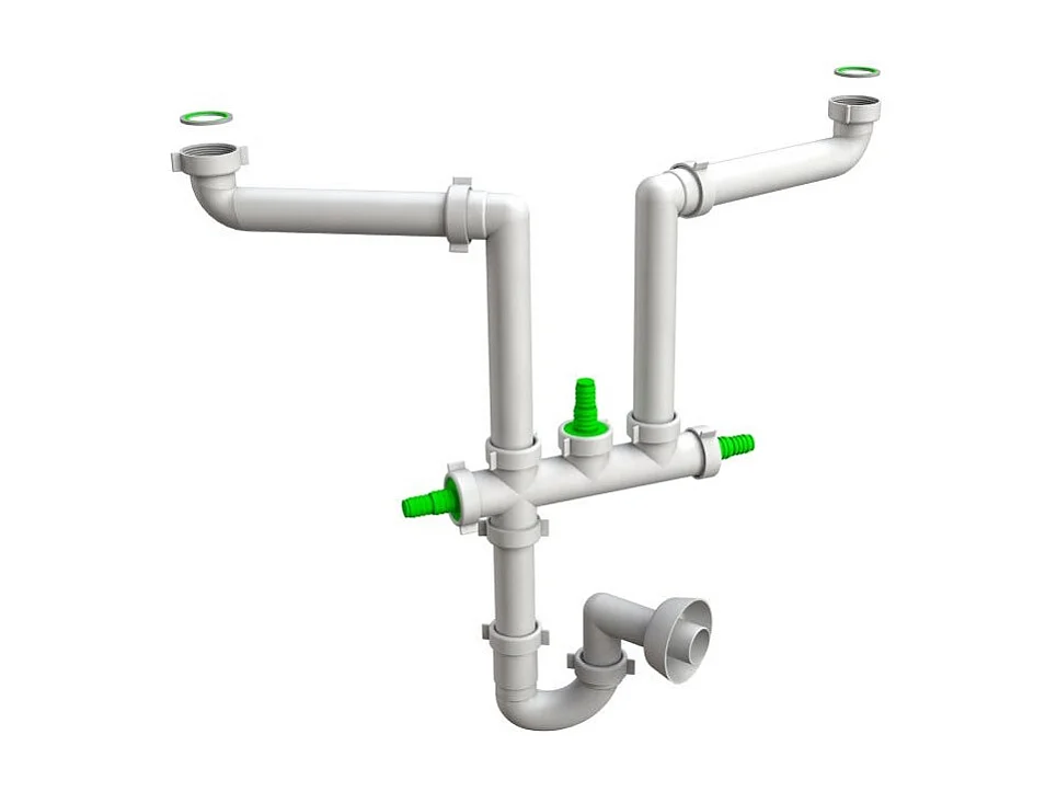 Siphon D'évier Peu Encombrant Avec 2 Entrées Et 3 Raccords Auxiliaires | Space 2