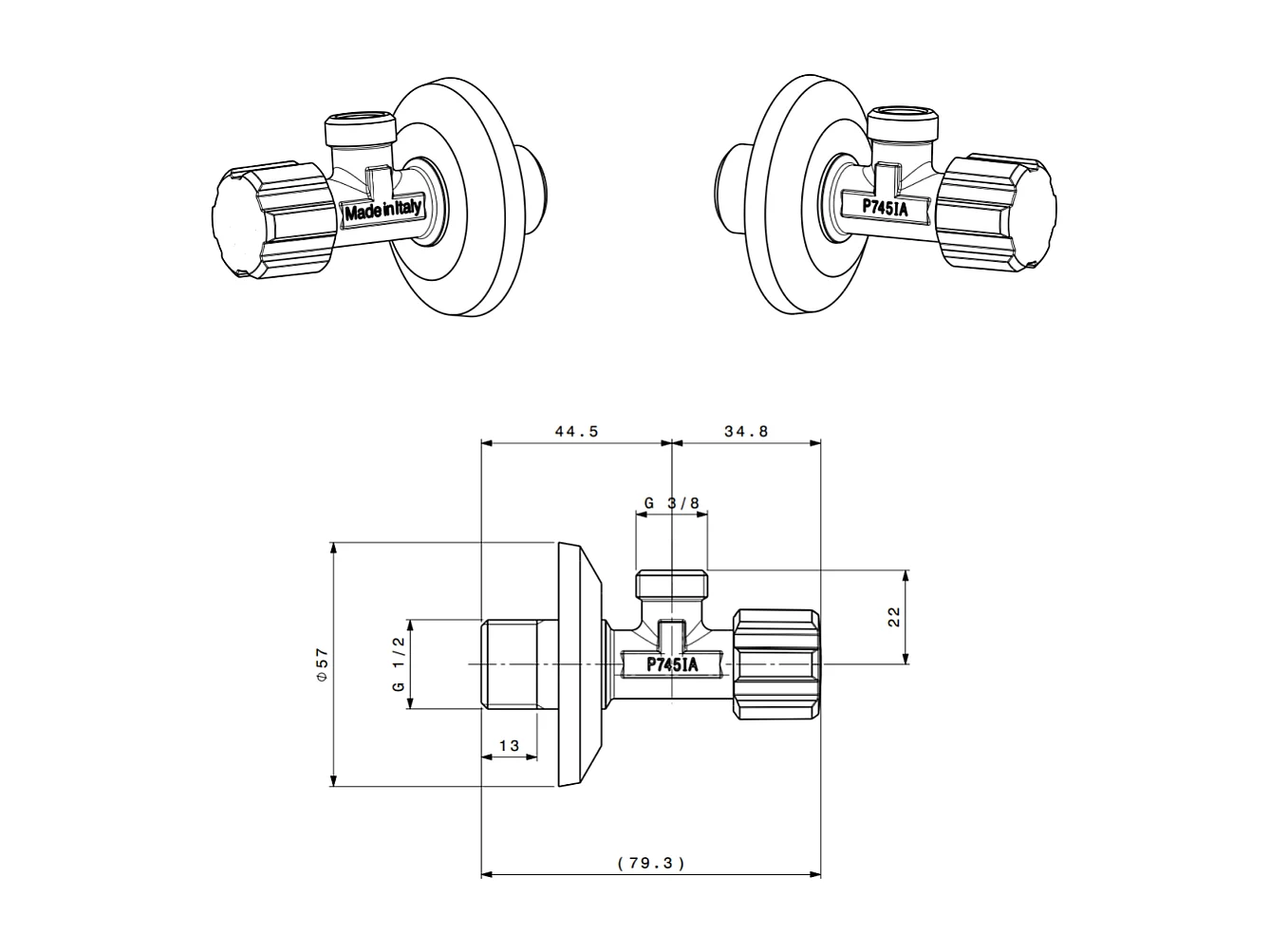 Robinet Sous Lavabo 1/2X3/8 Avec Poignée Hexagonale