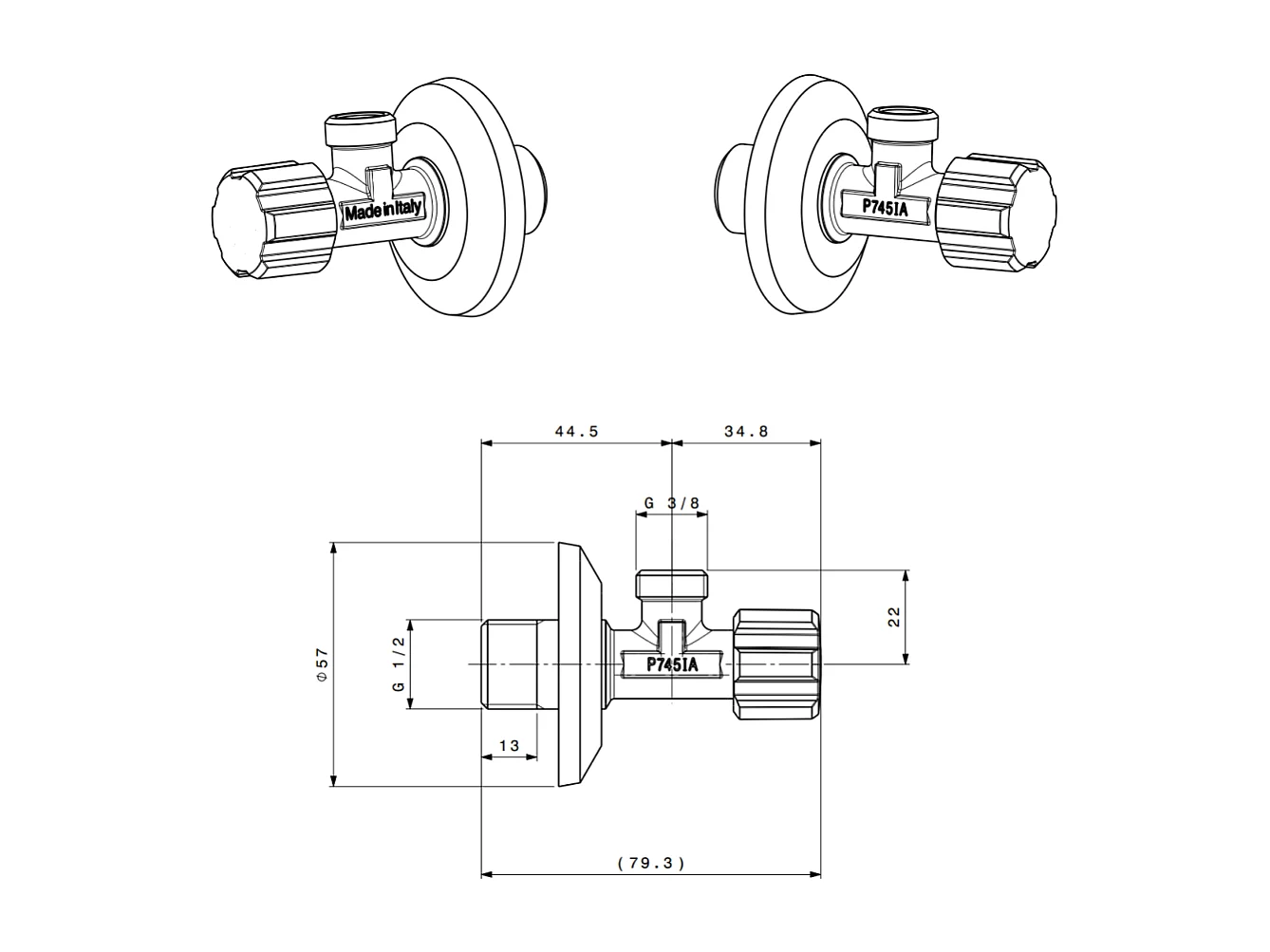 Robinet Sous Lavabo 1/2X3/8 Avec Poignée Hexagonale