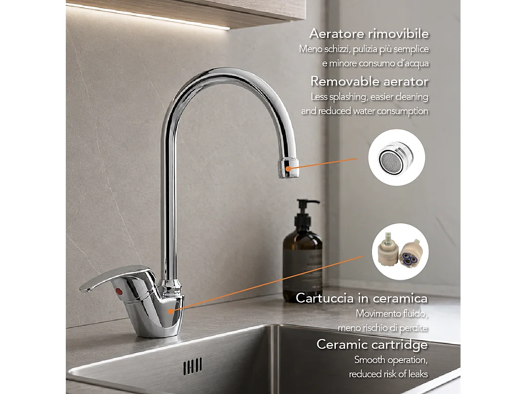Robinet Mitigeur Avec Bec Verseur Haut Pour Évier De Cuisine | Minerva