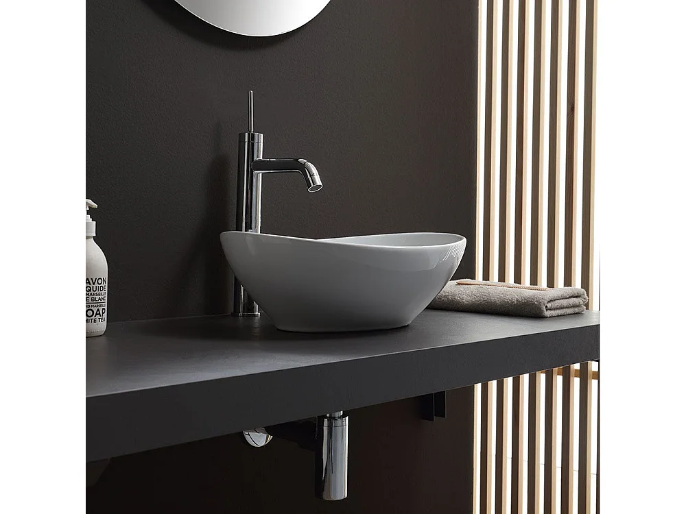 Lavabo À Poser Oval En Céramique Pour Robinet Mural