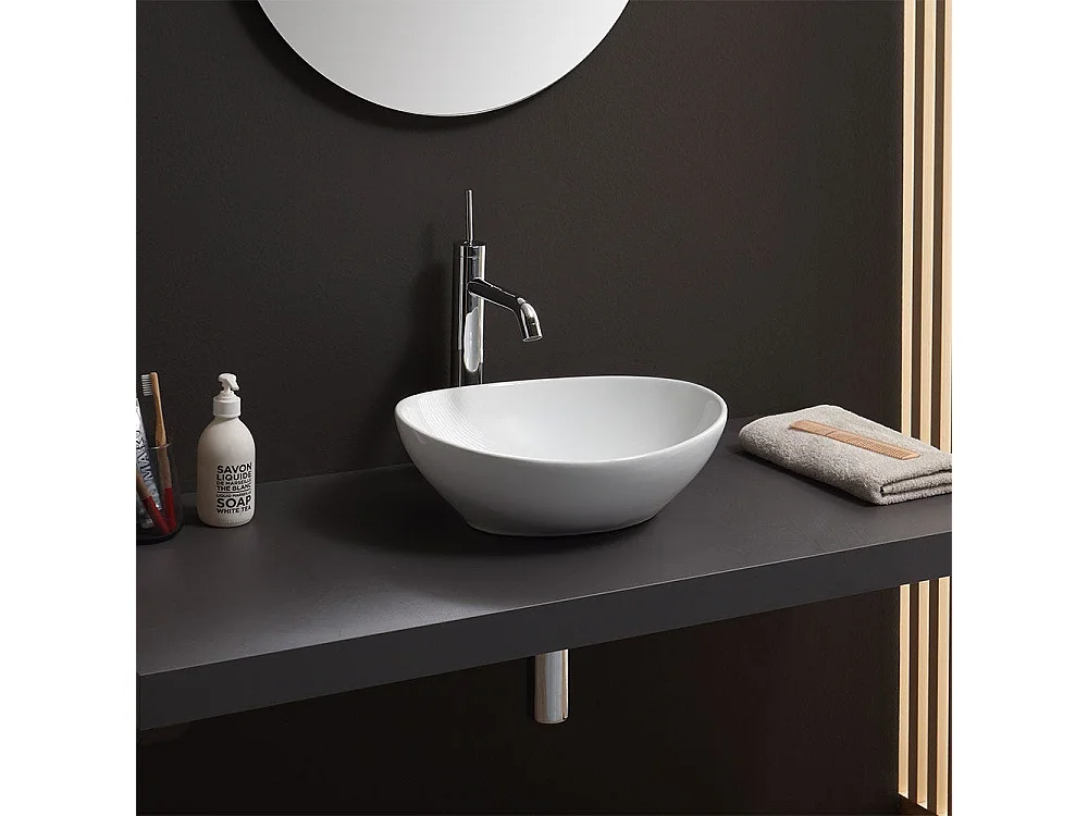 Lavabo À Poser Oval En Céramique Pour Robinet Mural