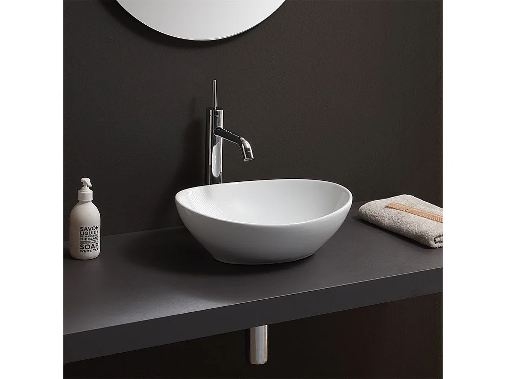 Lavabo À Poser Oval En Céramique Pour Robinet Mural