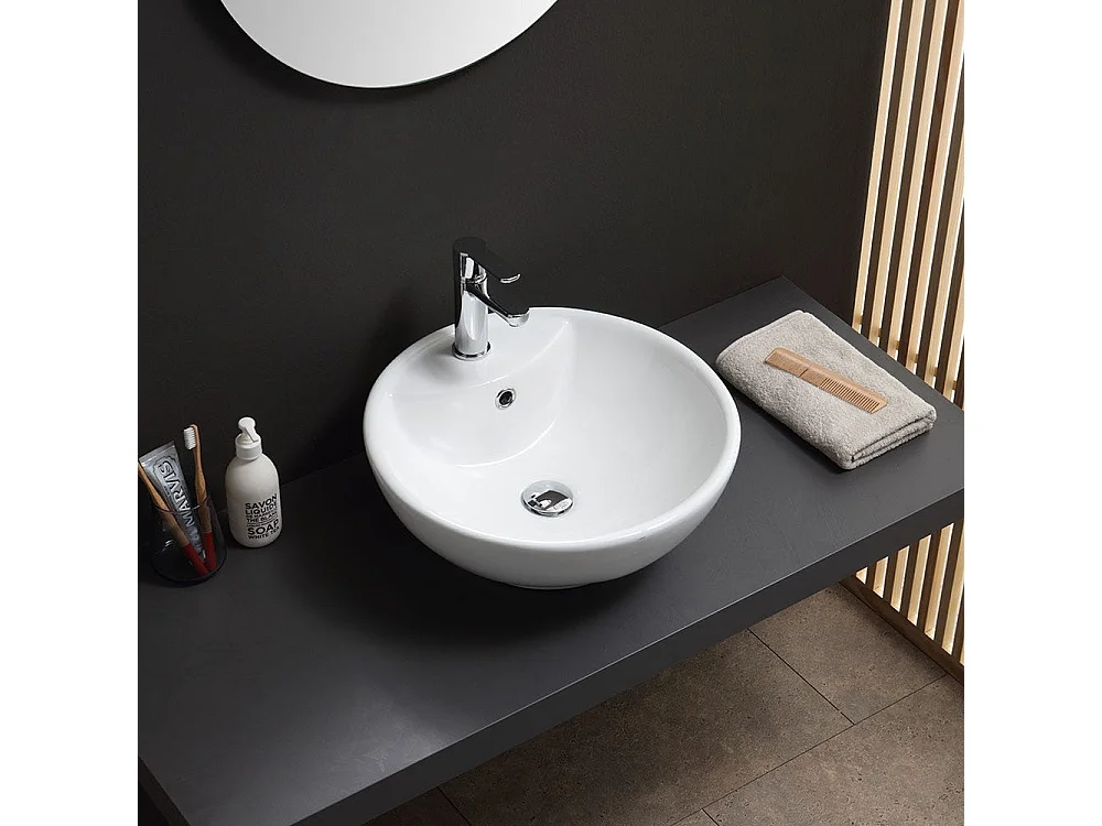 Lavabo À Poser Design Rond Céramique Blanc