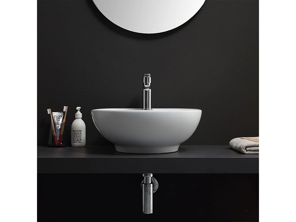 Lavabo À Poser Design Rond Céramique Blanc