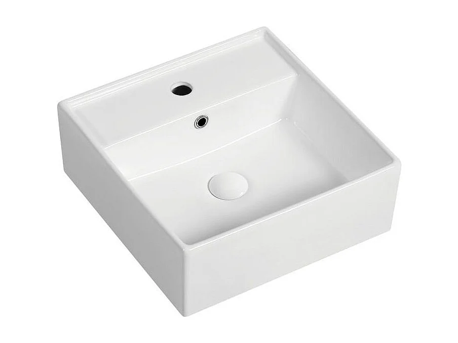 Lavabo Décoratif Carré 41X41cm En Céramique Blanche Avec Trou Pour Robinet