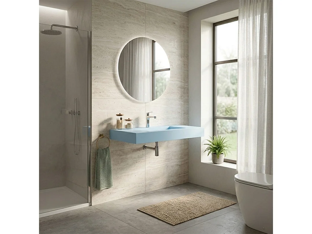 Lavabo Hpl 80 Cm Bleu Ciel Avec Cuvette Centrale