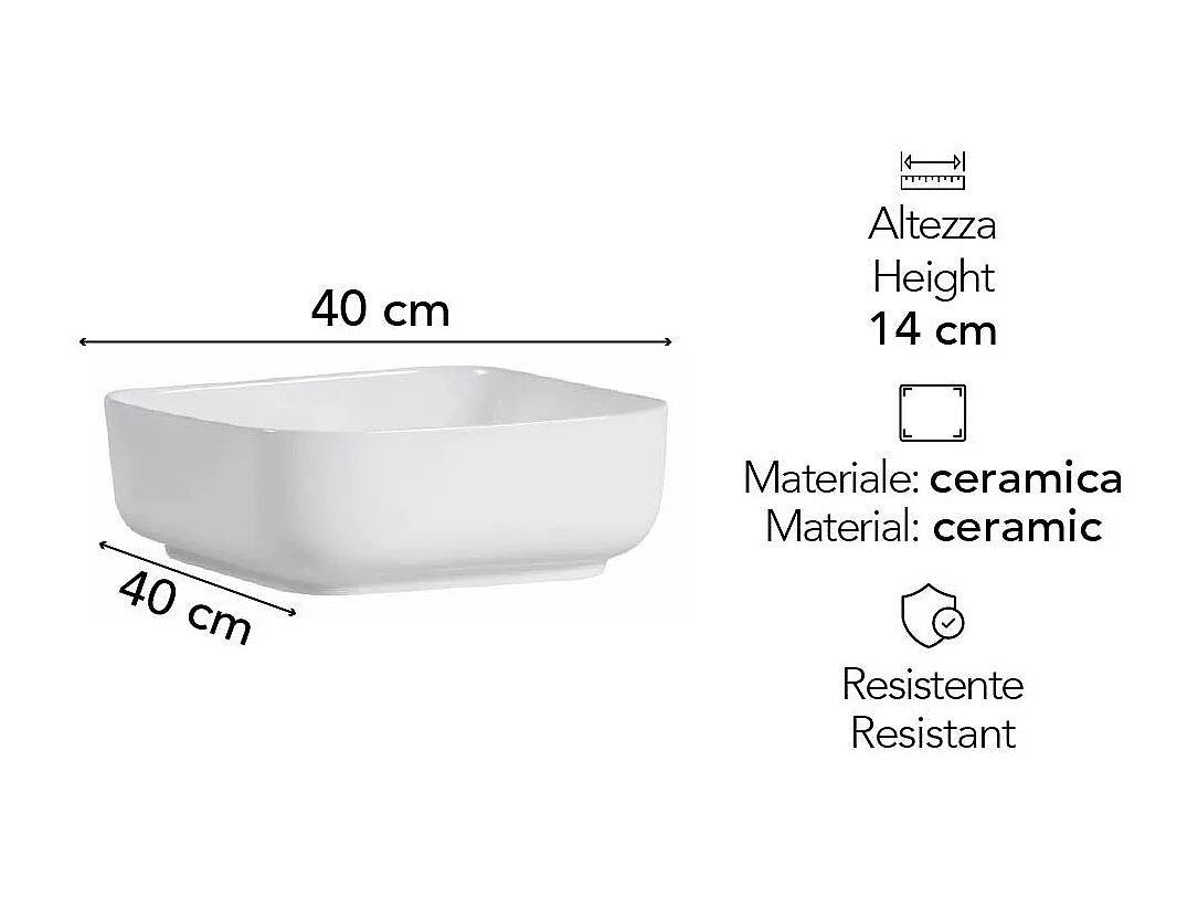 Lavabo Carré De 40 Cm Avec Angles Biseautés En Céramique Blanche Pour Installation Sur Plan