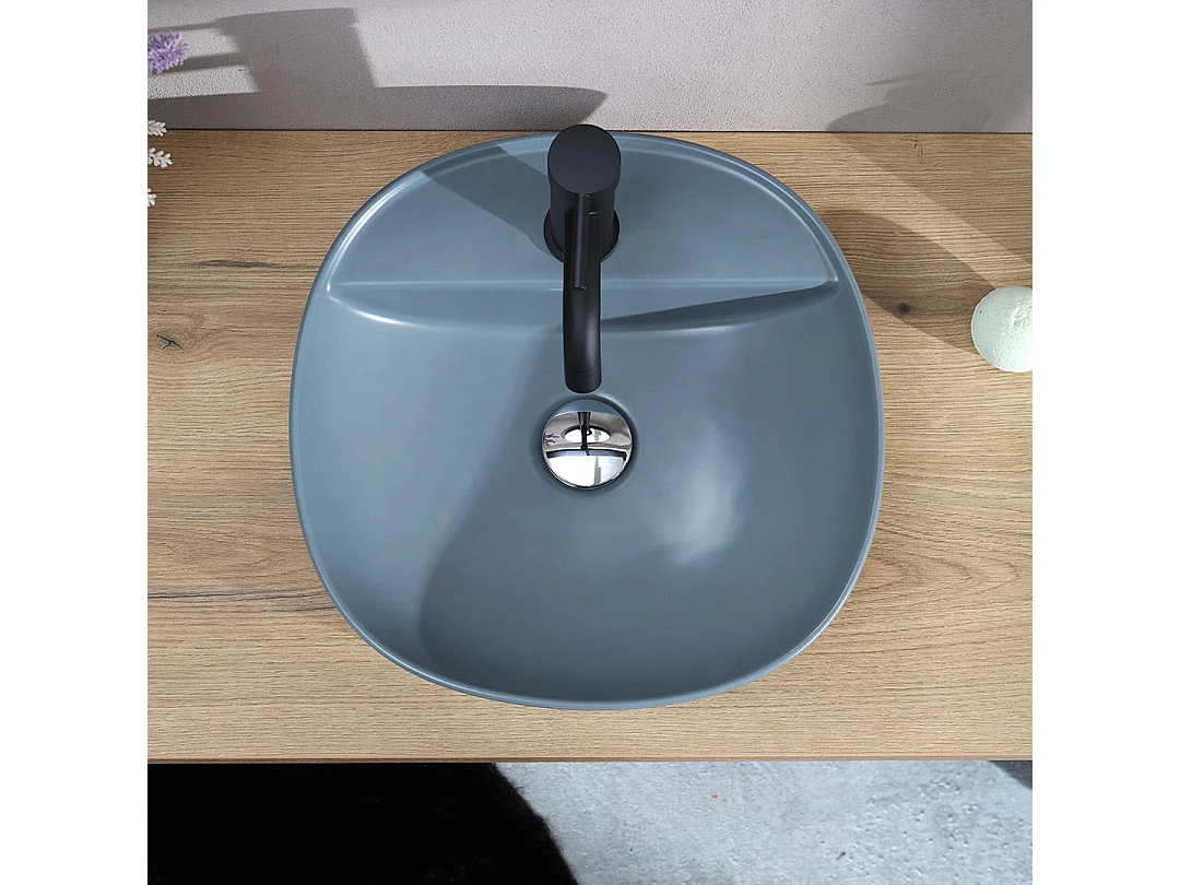 Lavabo Rond À Poser Gris Bleuté