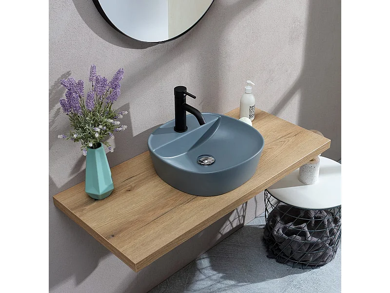 Lavabo Rond À Poser Gris Bleuté