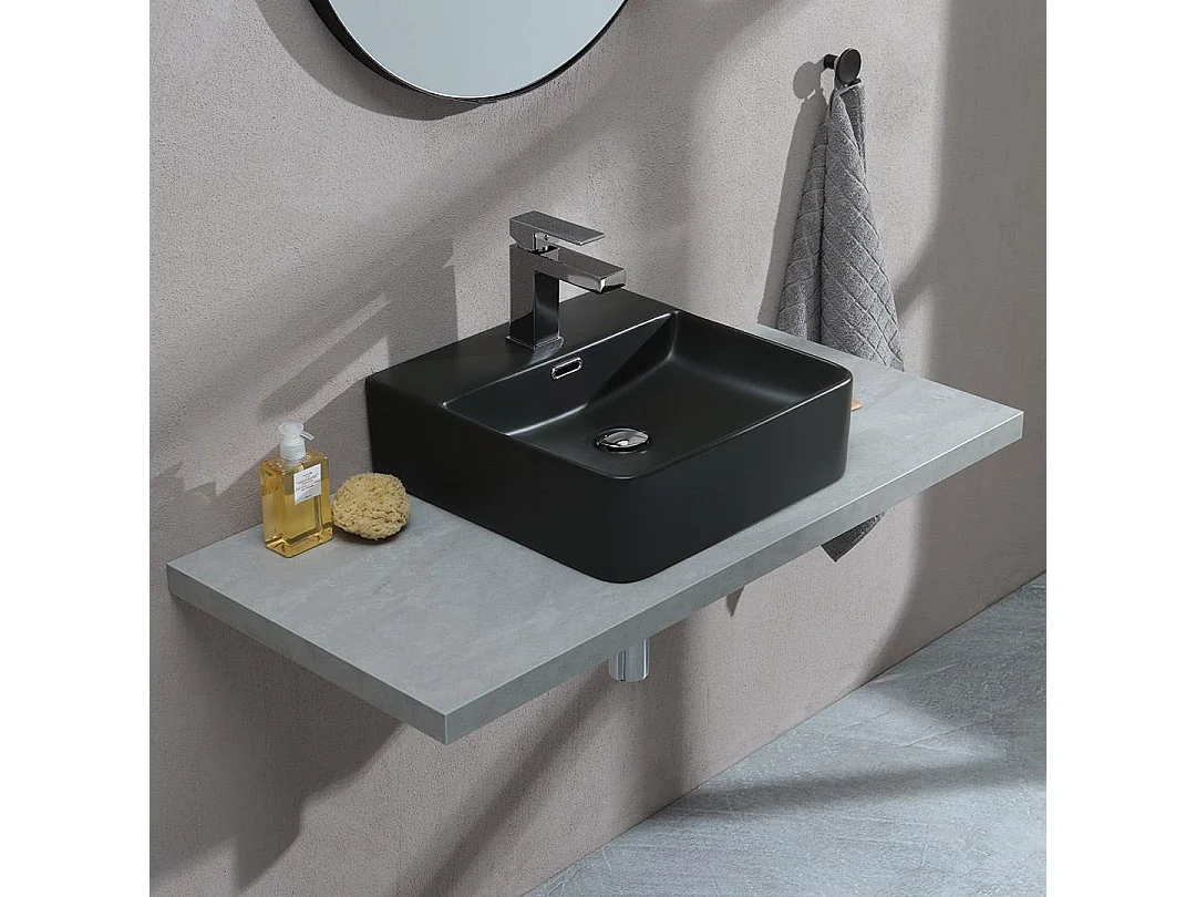 Lavabo Carré En Céramique Noire À Poser