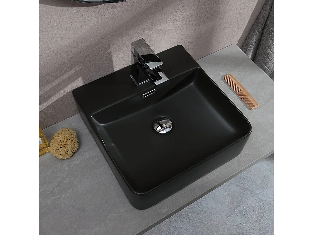 Lavabo Carré En Céramique Noire À Poser