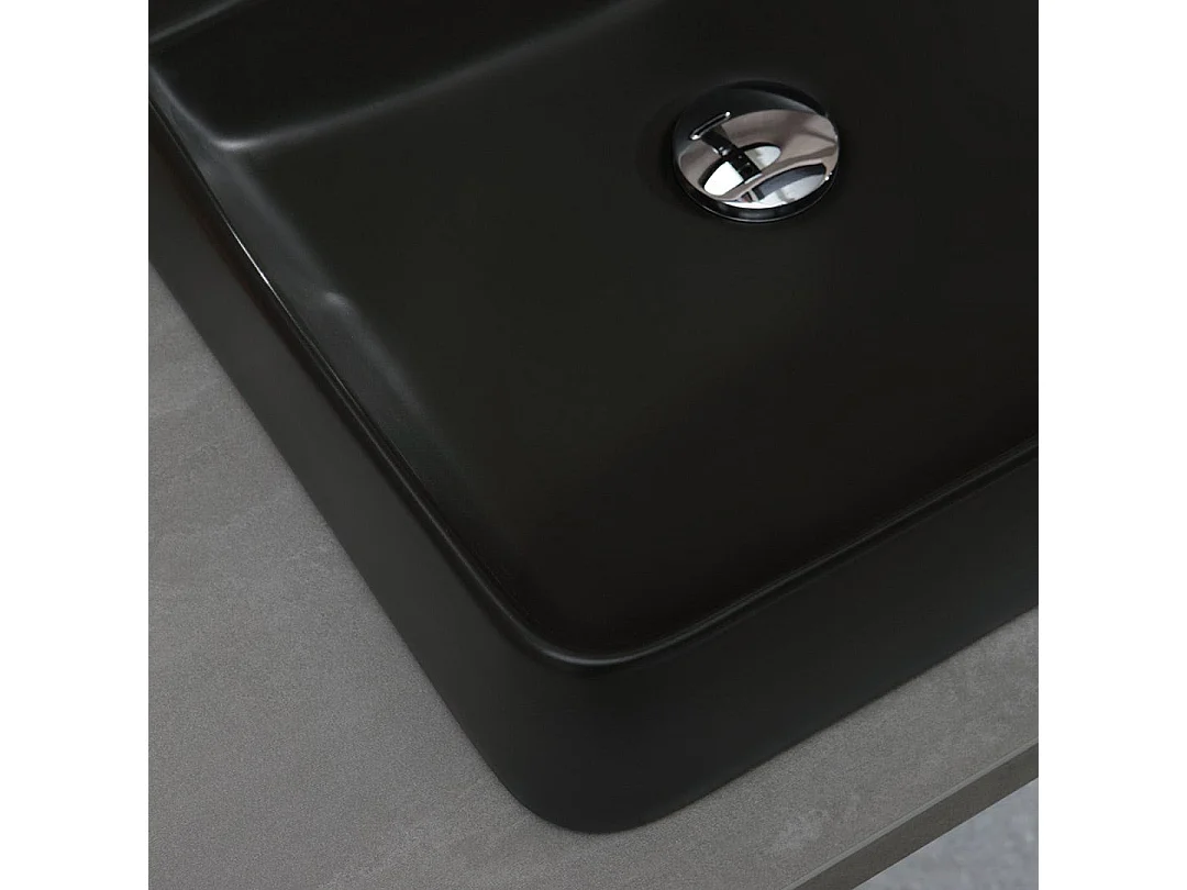 Lavabo Carré En Céramique Noire À Poser