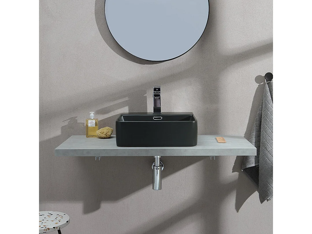 Lavabo Carré En Céramique Noire À Poser