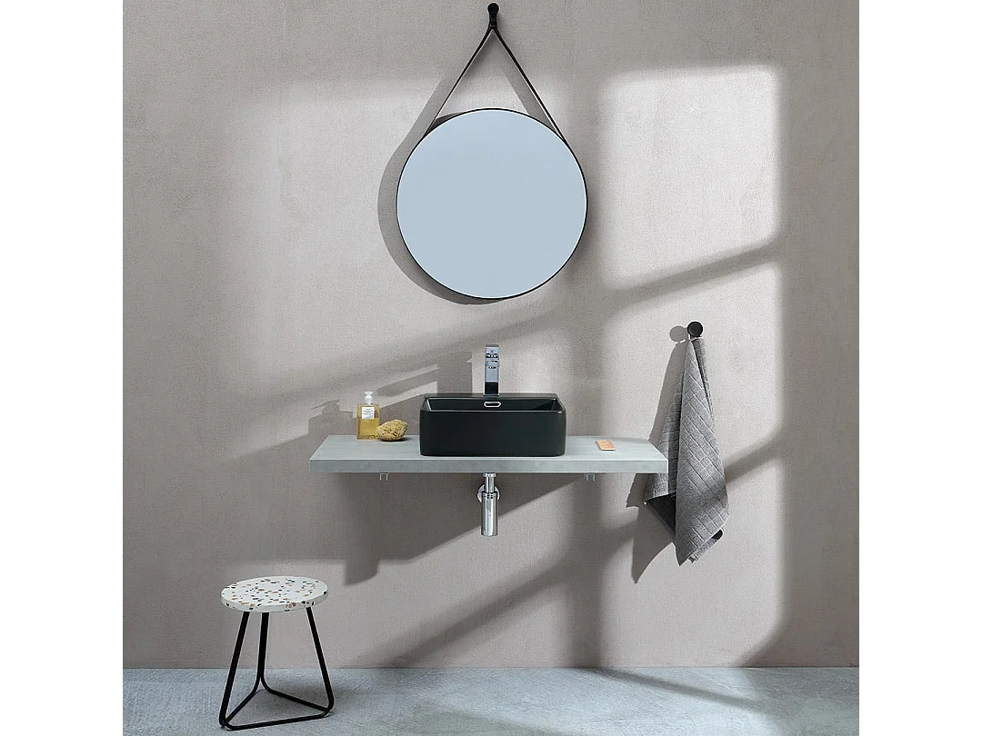 Lavabo Carré En Céramique Noire À Poser