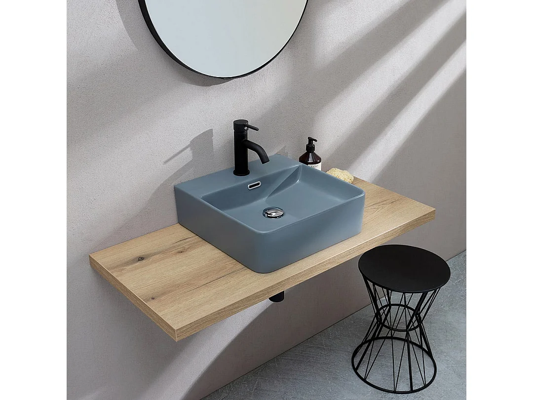 Lavabo Carré En Céramique Gris Bleu