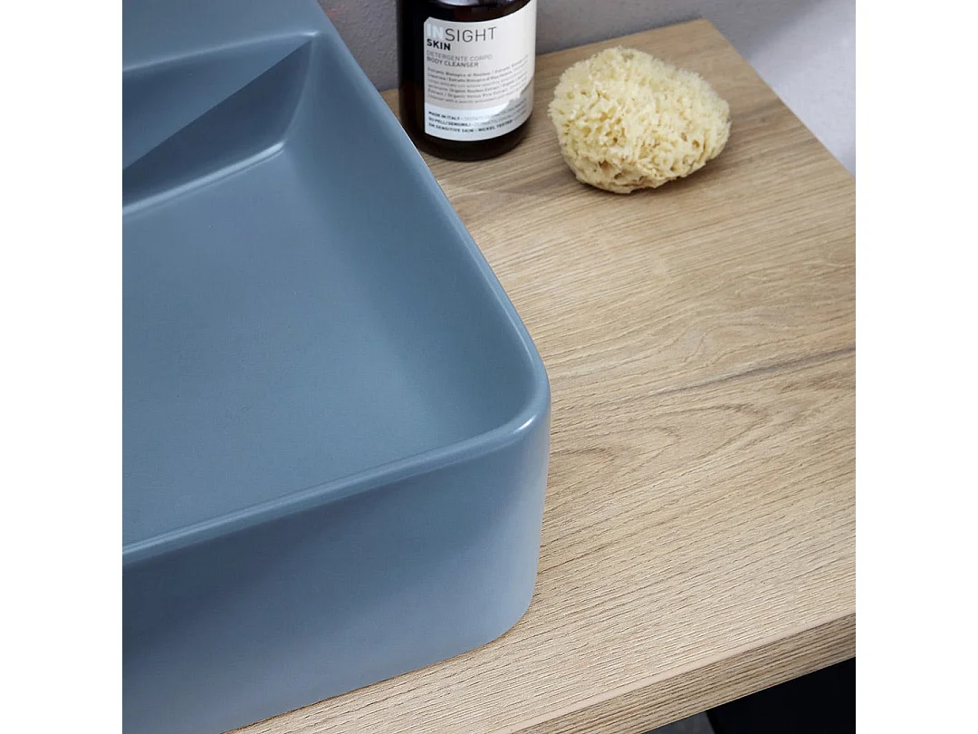 Lavabo Carré En Céramique Gris Bleu