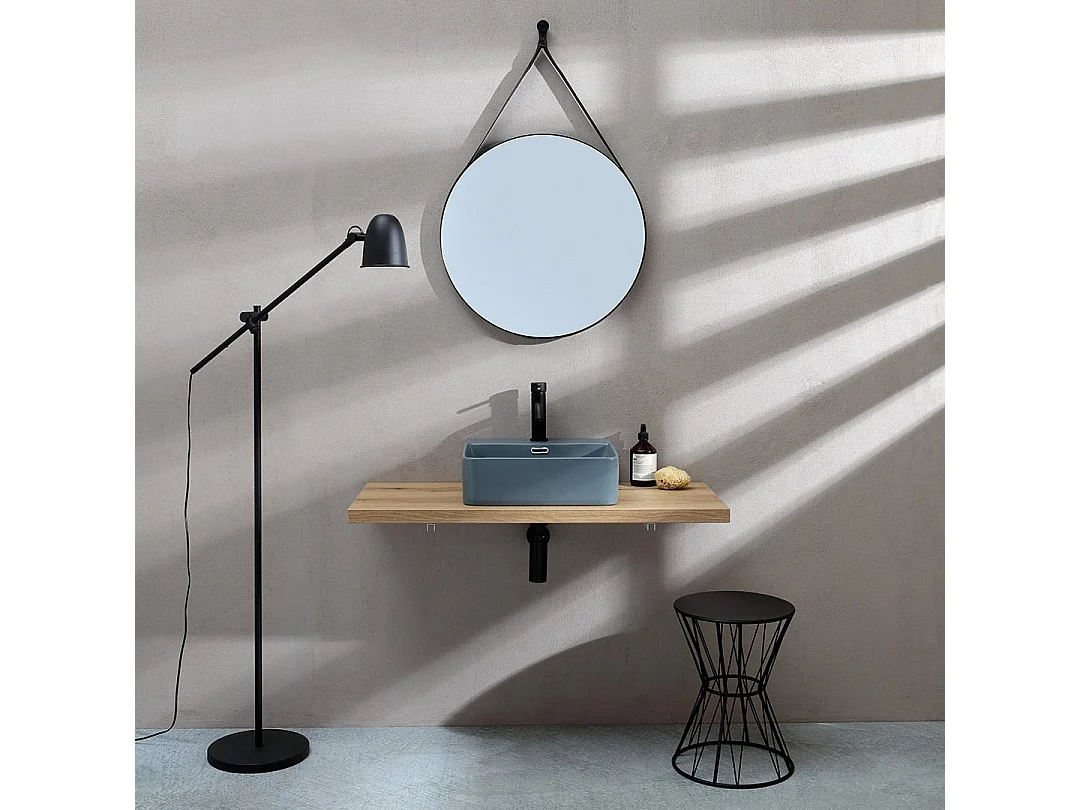 Lavabo Carré En Céramique Gris Bleu